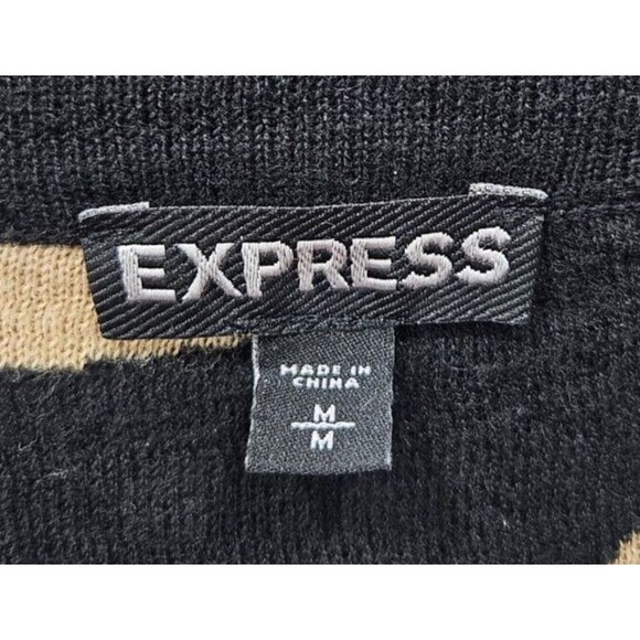 Express Women Sweater Medium Black Animal Print 100% Cotton Long Sleeve Cardigan - Picture 15 of 16